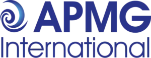 Logo APMG International w niebieskim kolorze